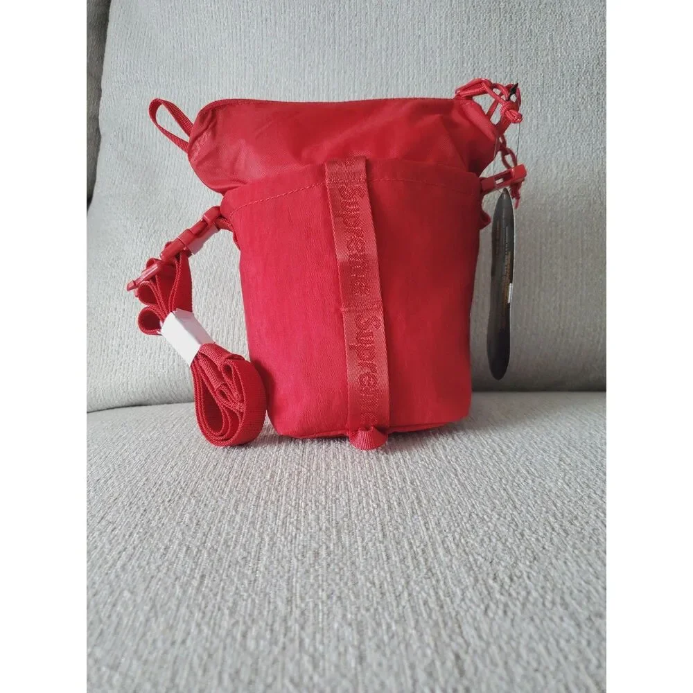Supreme Red Logo Cordura Neck Pouch Bucket Bag 7x7.5in